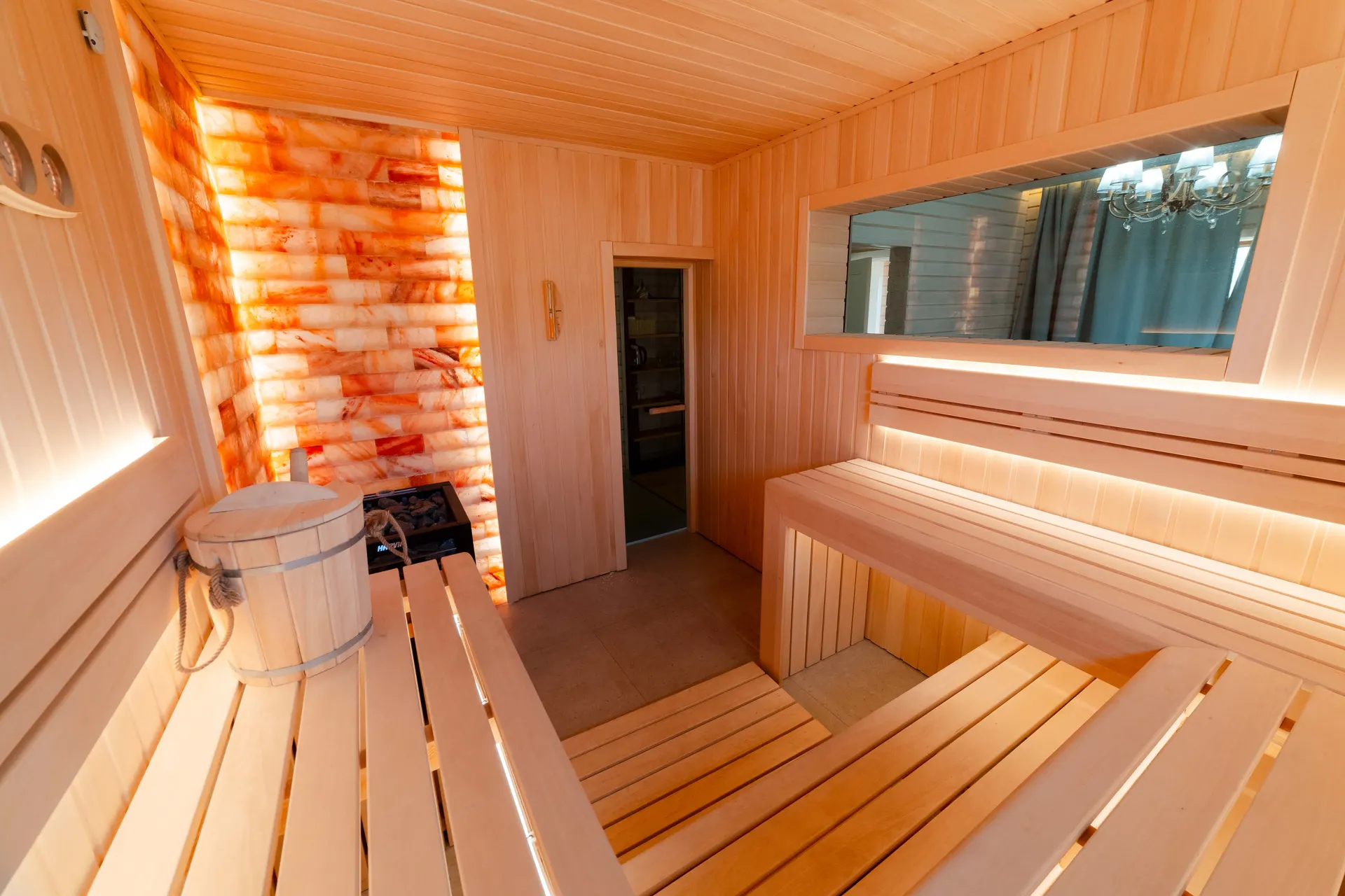 Sauna interior — wood and warm light — frame 2